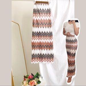 Brown Maxi Summer Skirt with Geometric Pattern NWT